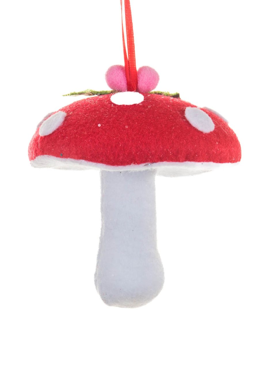 Hangable Red and White Mushroom with Spores and Mistletoe