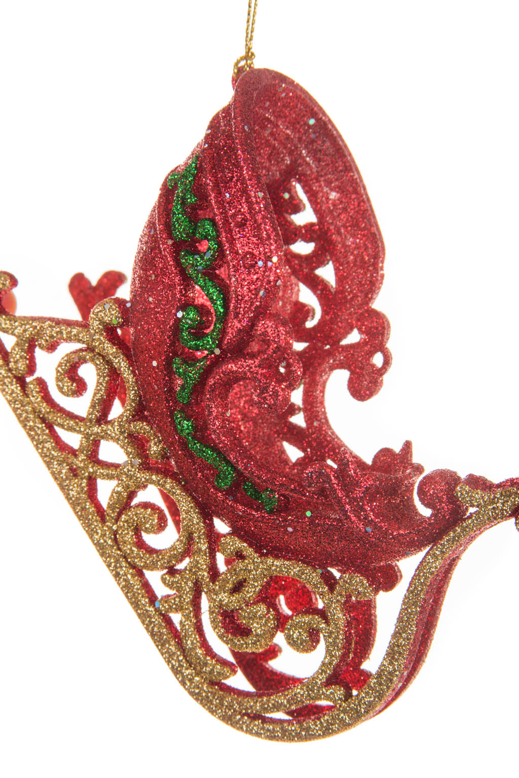 Festive Glittery Hangable Red and Gold Winter Acrylic Sled Ornament - Image 2