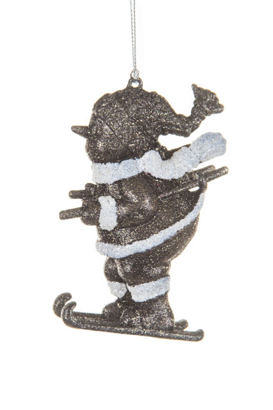 Adventurous Hangable Bronze and White Acrylic Sking Santa Ornament Wearing a Scarf