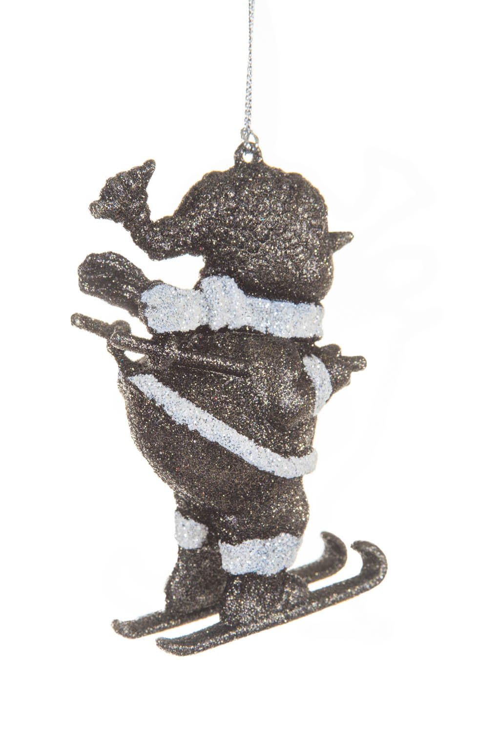 Adventurous Hangable Bronze and White Acrylic Sking Santa Ornament Wearing a Scarf - Image 2