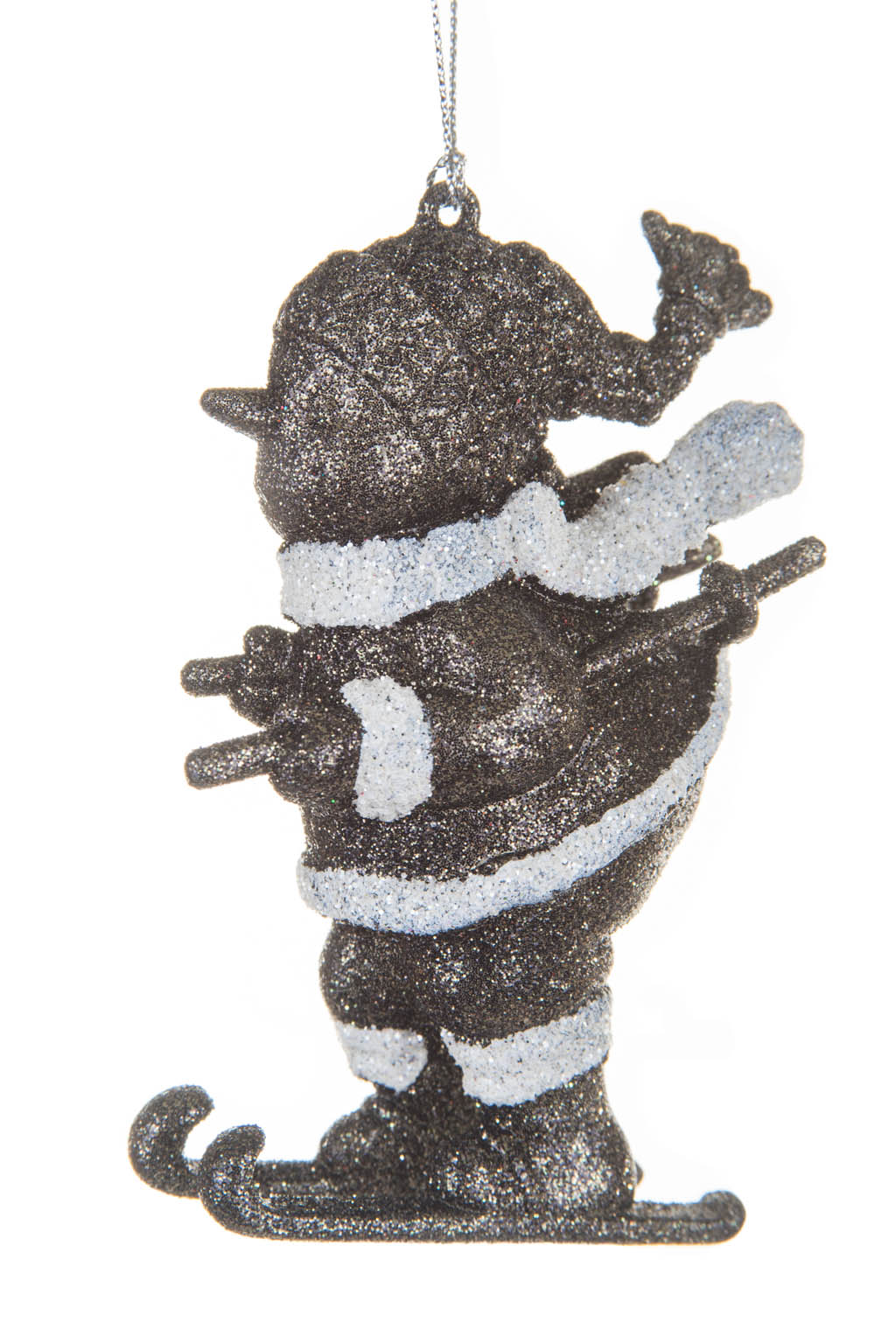 Adventurous Hangable Bronze and White Acrylic Sking Santa Ornament Wearing a Scarf - Image 3