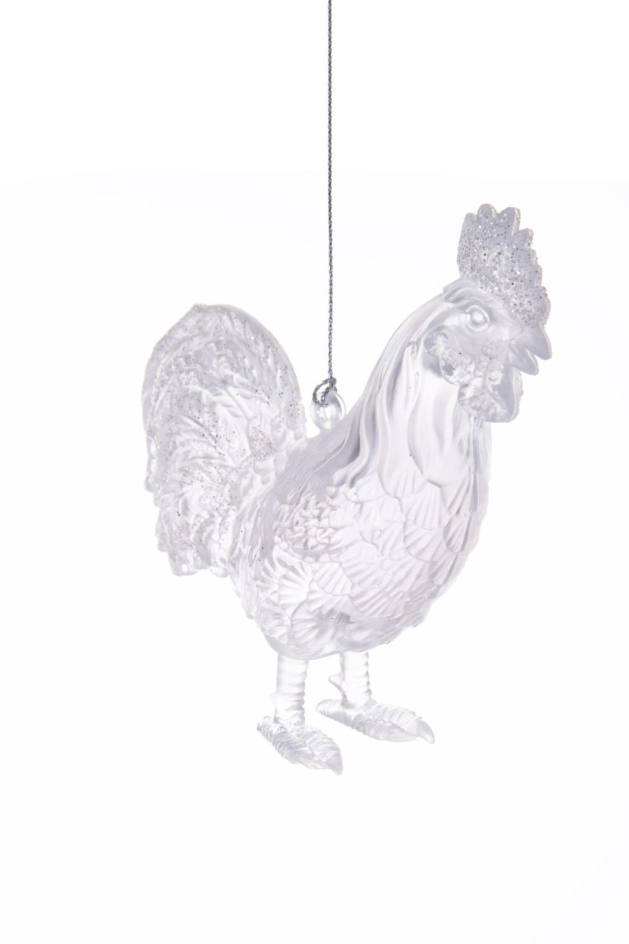 Clear Chicken Ornament with Detailed Carvings
