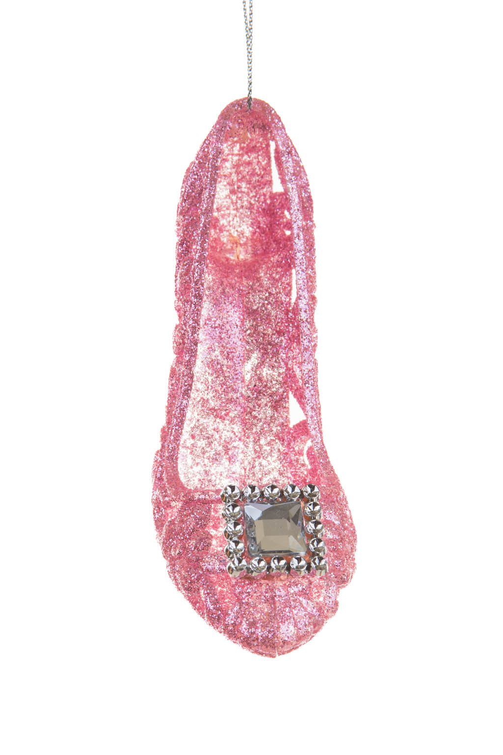 Pretty Glittery Hangable Pink Acrylic Silhouette Heel Ornament with a Chunky Rhinestone - Image 3