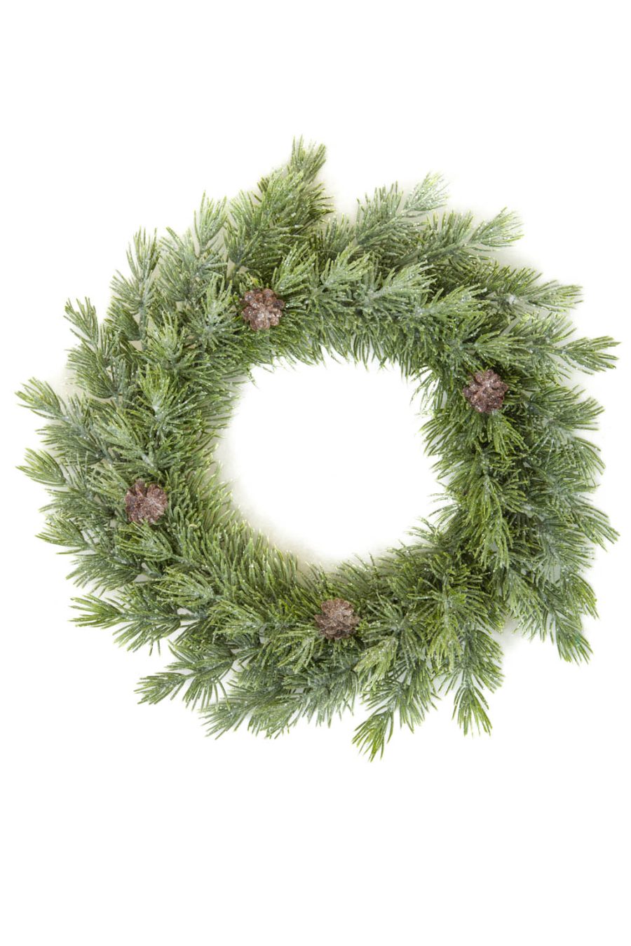 Hangable Frosted Green Sequined Wreath with Frosted Pinecones