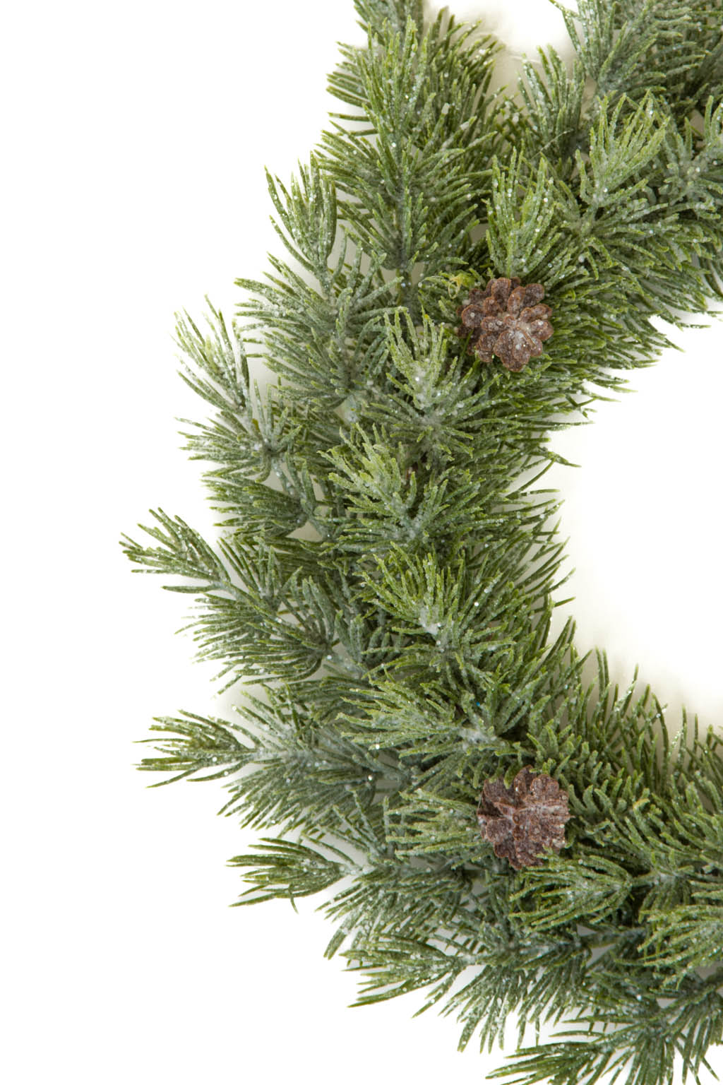 Hangable Frosted Green Sequined Wreath with Frosted Pinecones - Image 3