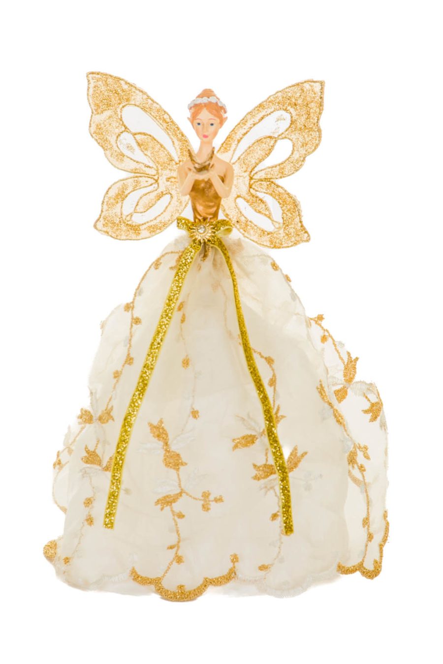 Glittery White and Gold Graceful Angel Tree Topper