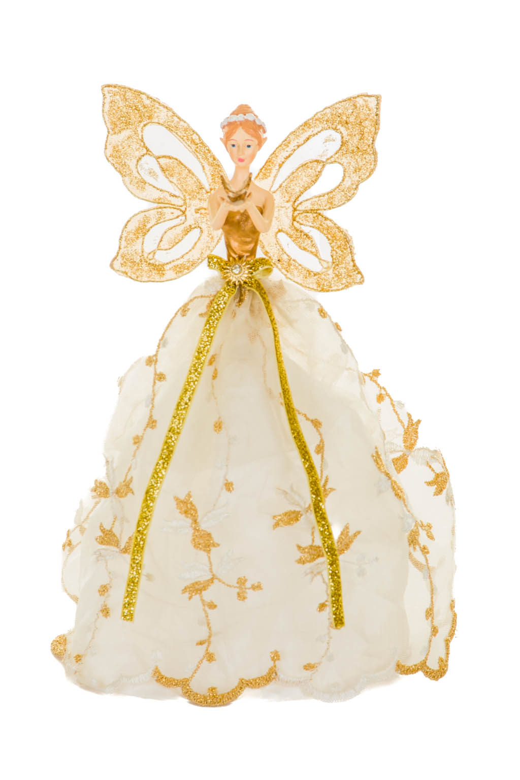 Glittery White and Gold Graceful Angel Tree Topper