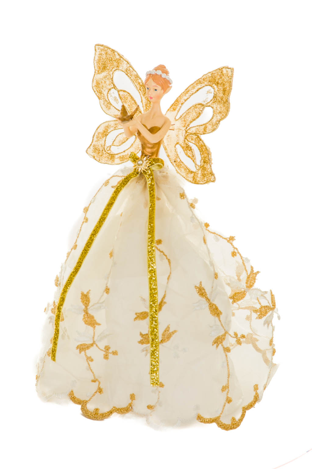 Glittery White and Gold Graceful Angel Tree Topper - Image 2