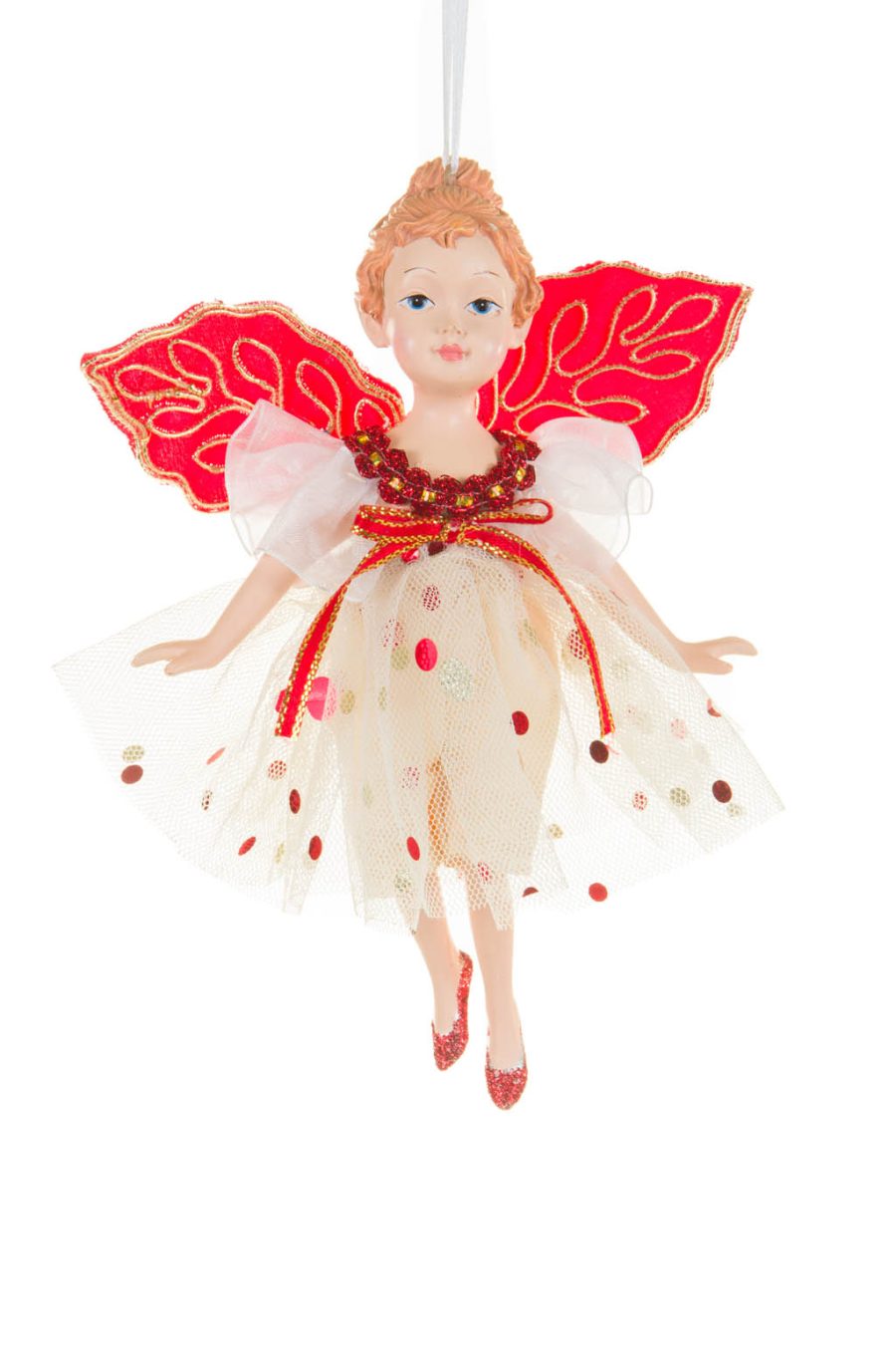 Cream and Red Angel Girl Ornament in Shiny Shows