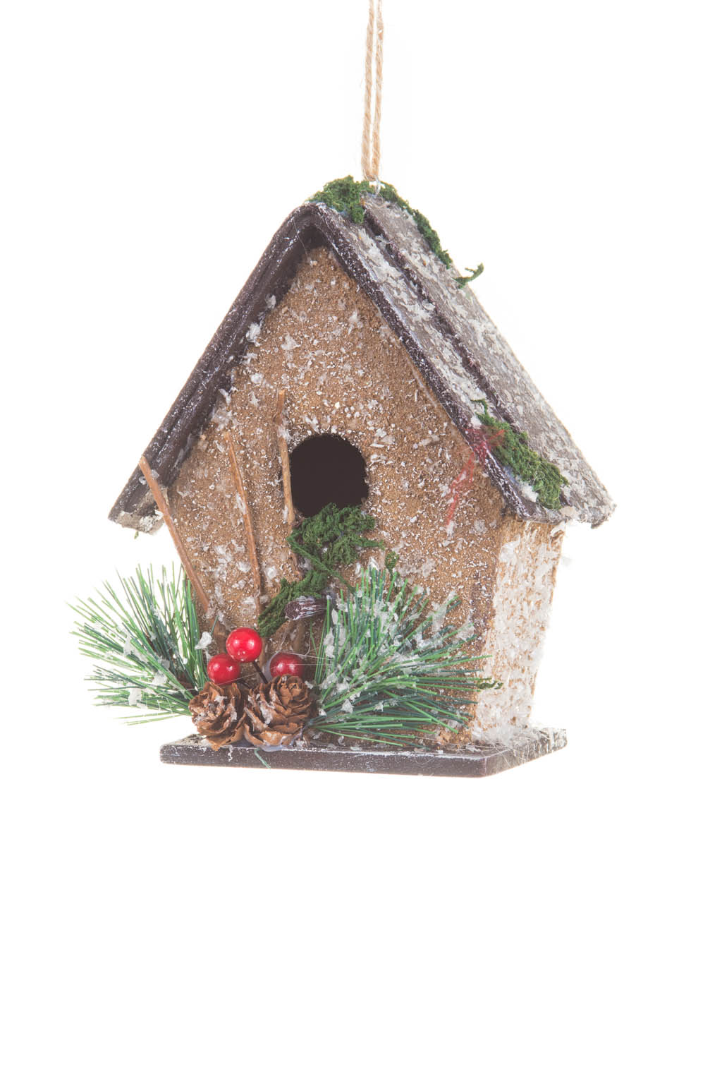 Hangable Frosted Brown Birdhouse Christmas Cabin