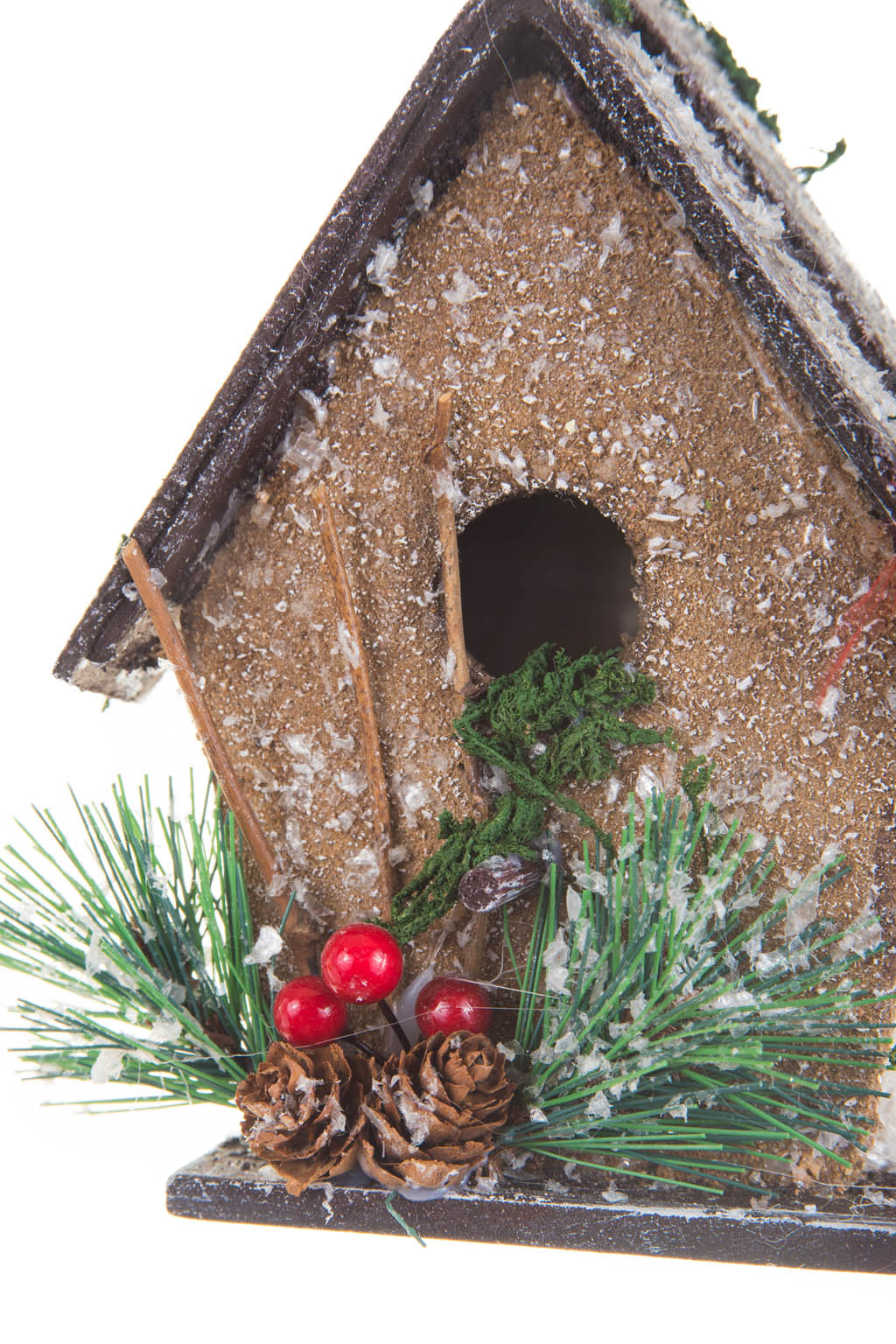 Hangable Frosted Brown Birdhouse Christmas Cabin - Image 4