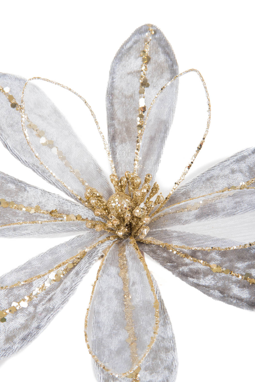 Crystaline Gray and Gold Fabric Gardenia Tree Pick with Gold Glitter - Image 2