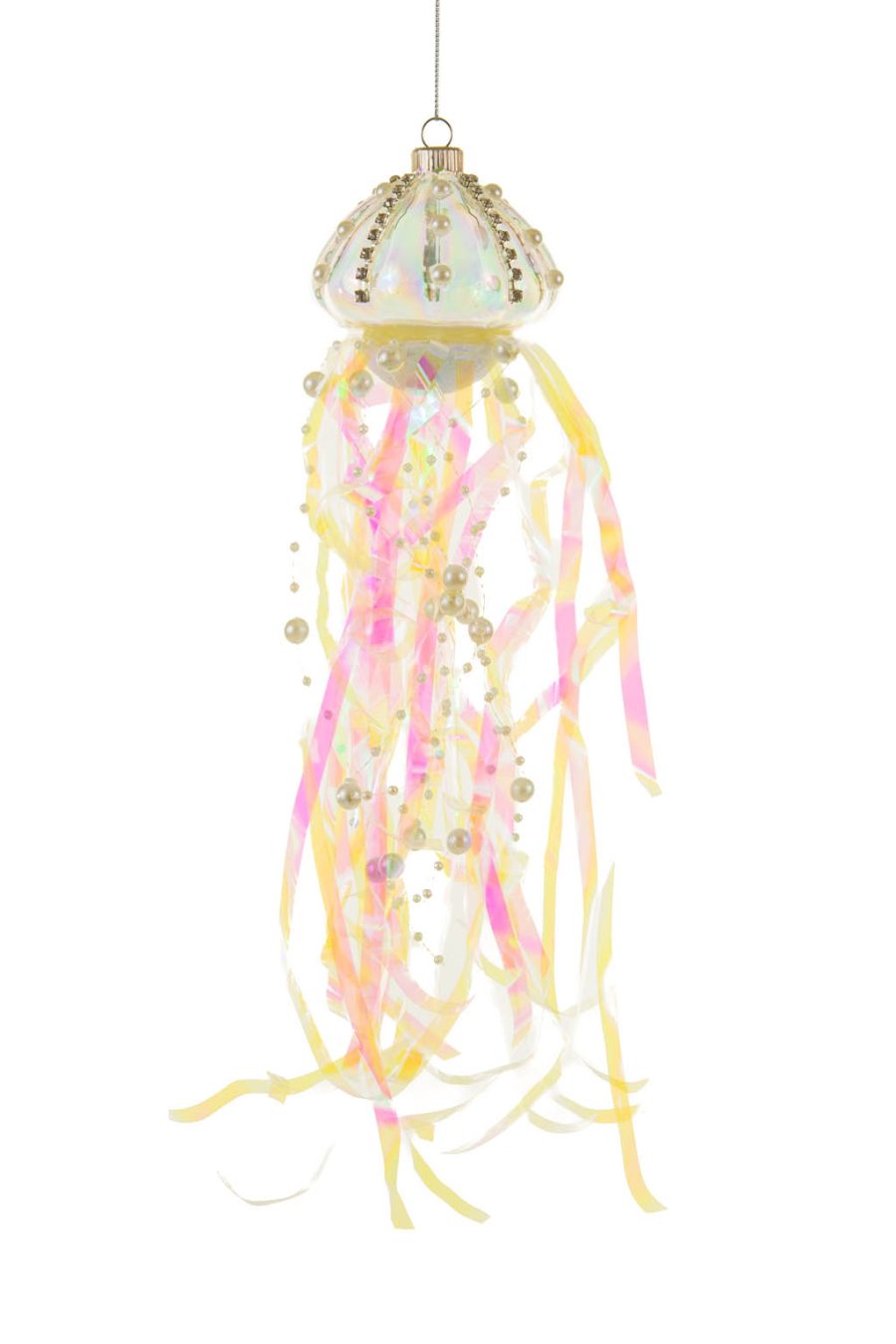 Extravagant Hanging Clear Iridescent Glass Ocotpus Ornament with Pearly Tentacles