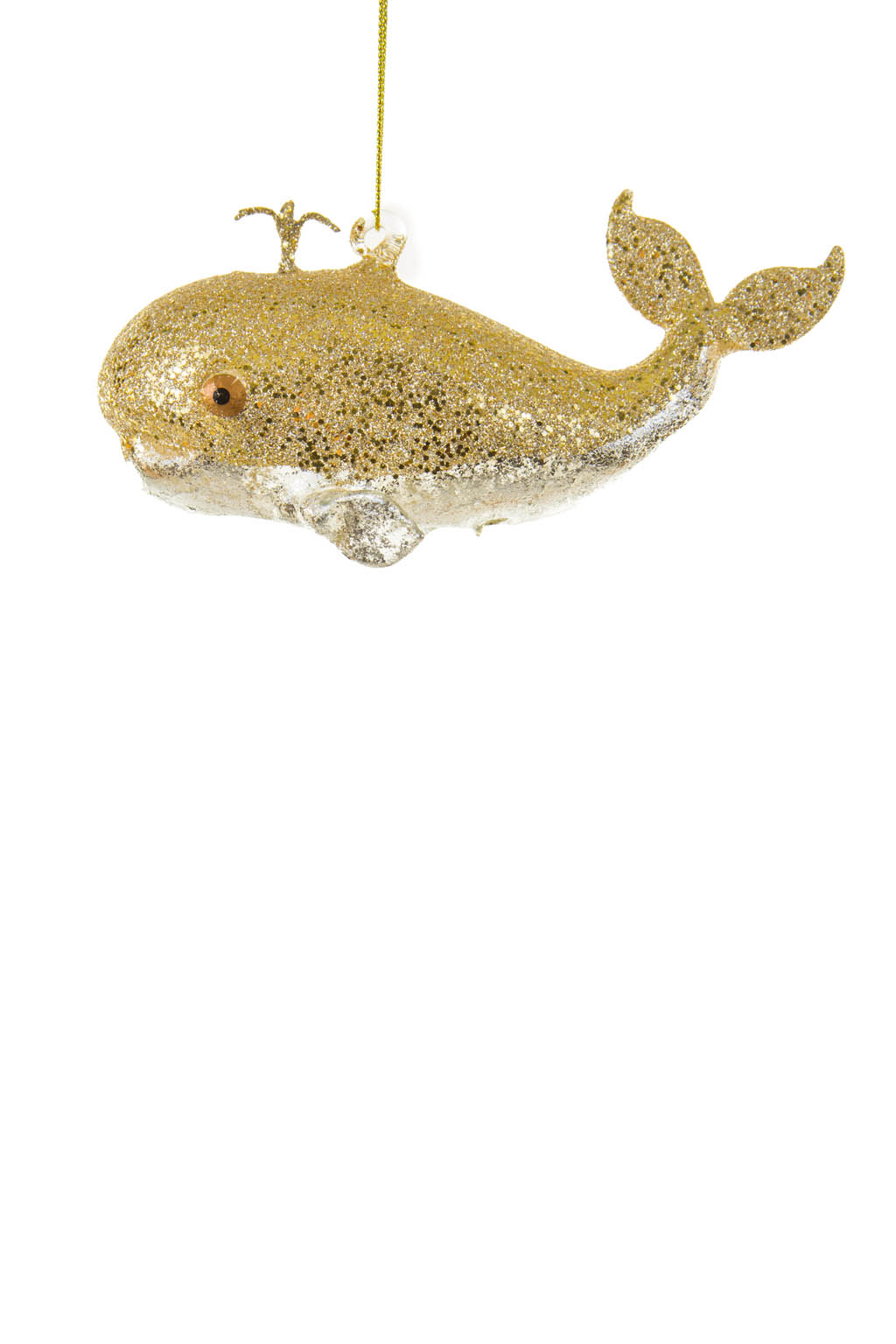Happy Glittery Hanging Gold Glass Whale Ornament