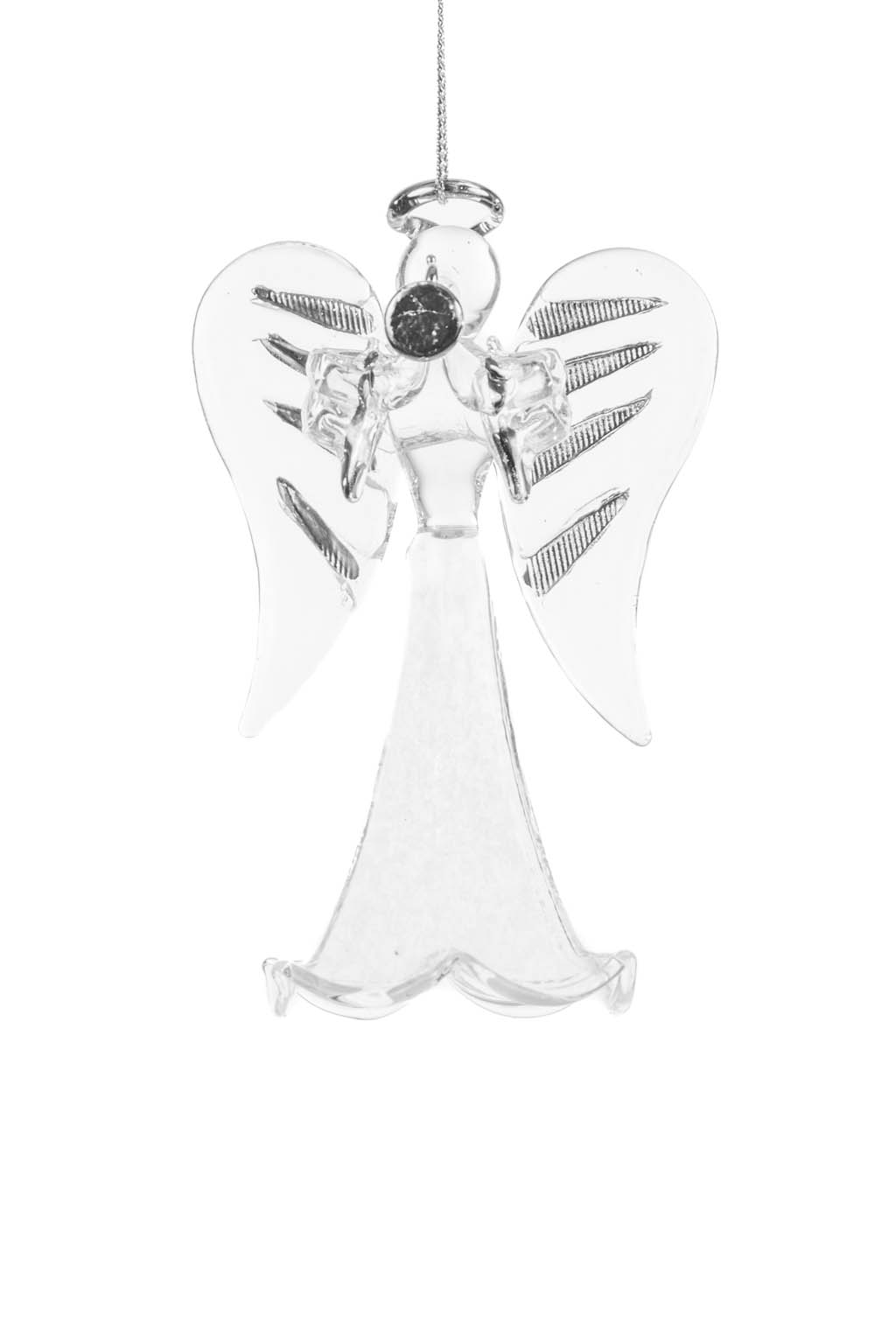 Hangable Clear Somber Angel Ornament with a Flute