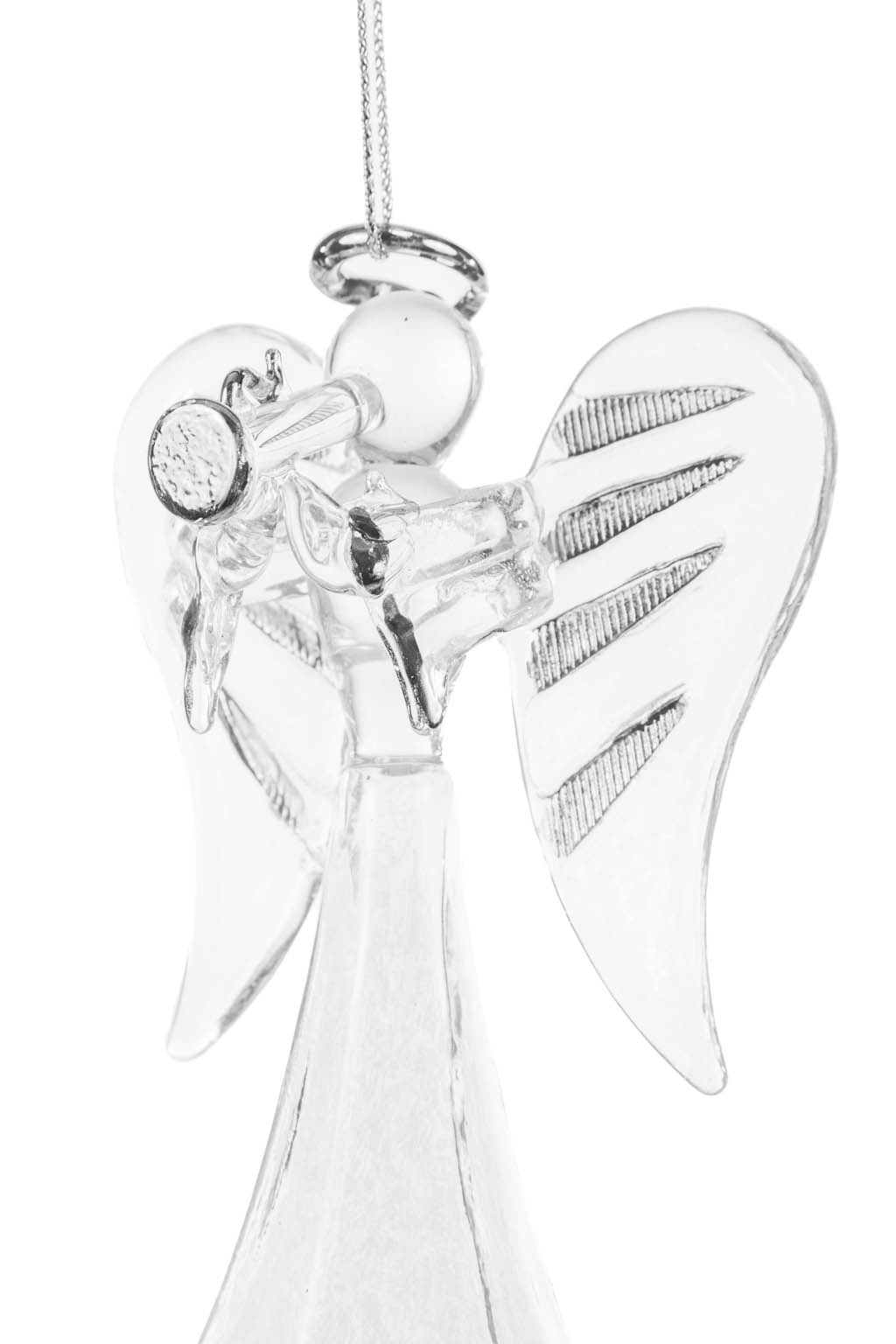 Hangable Clear Somber Angel Ornament with a Flute - Image 3