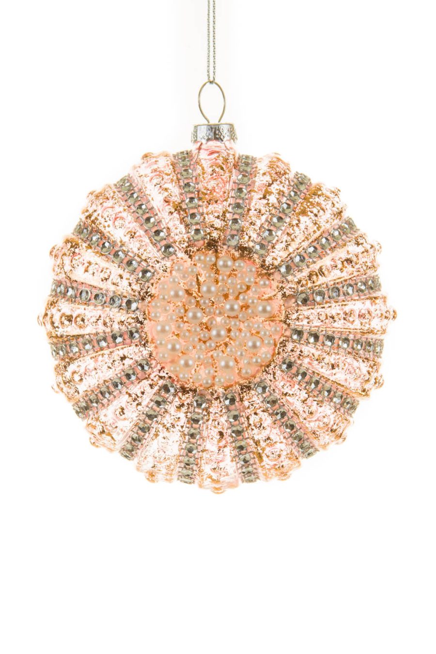 Regal Hangable Copper and Ivory Baubles with Pearls and Rhinestones