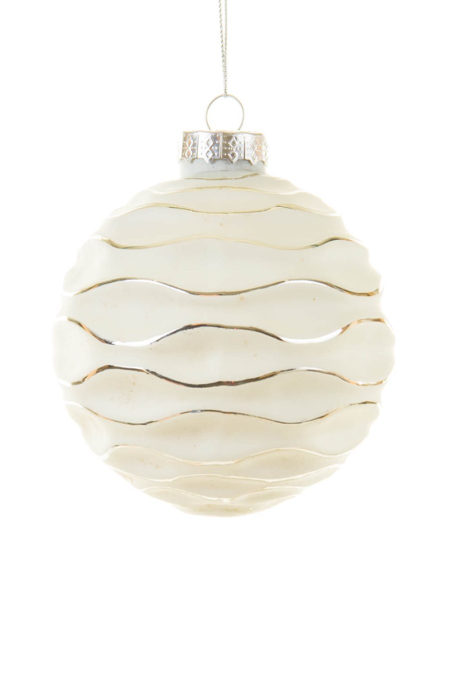 Angelic Hangable White and Silver Baubles with Silver Grooves