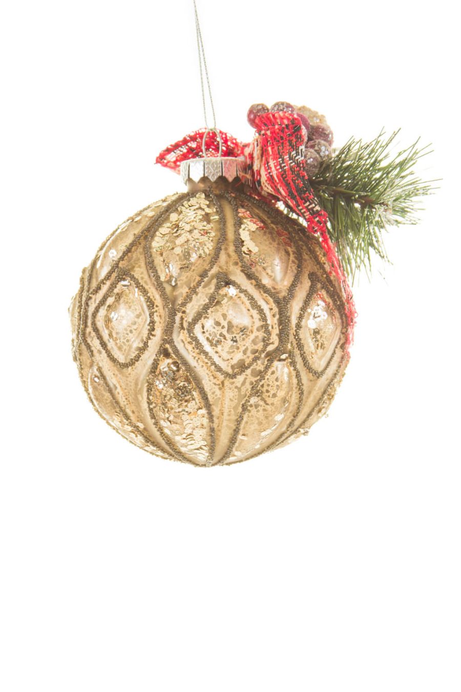 Captivating Hangable Brass Baubles with Plaid Ribbon
