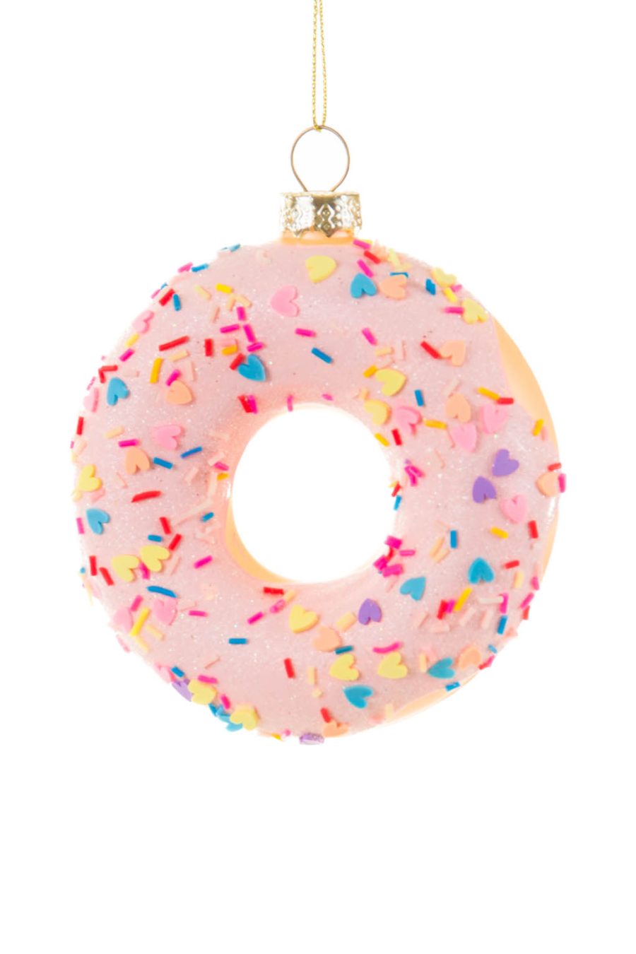 Cute Hangable Beige and Baby Pink Donut Ornament with Pink Icing and Sprinkles