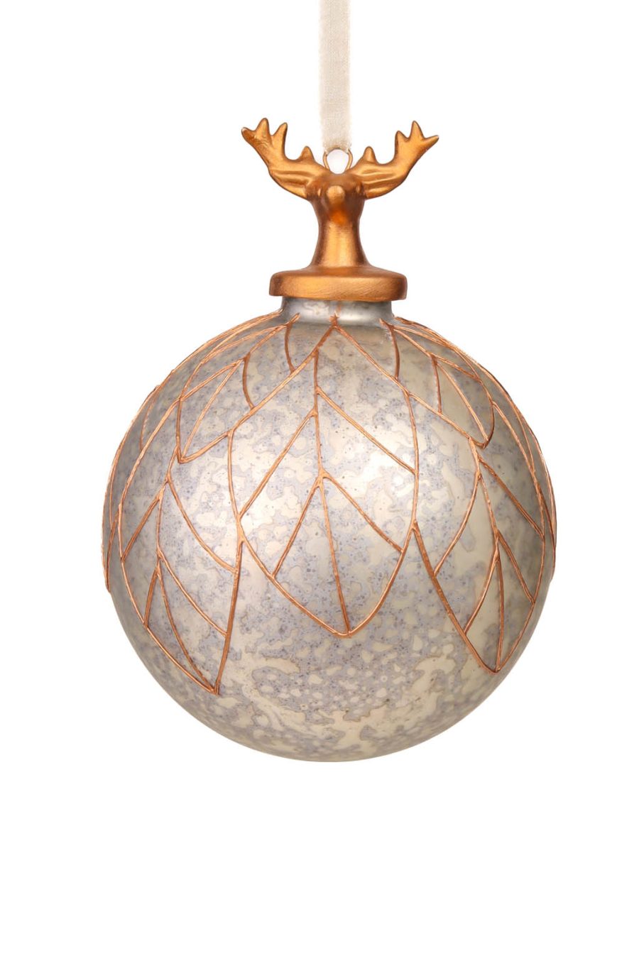 Captivating Hanging Grey and Gold Splotched Ornament with Deer Head