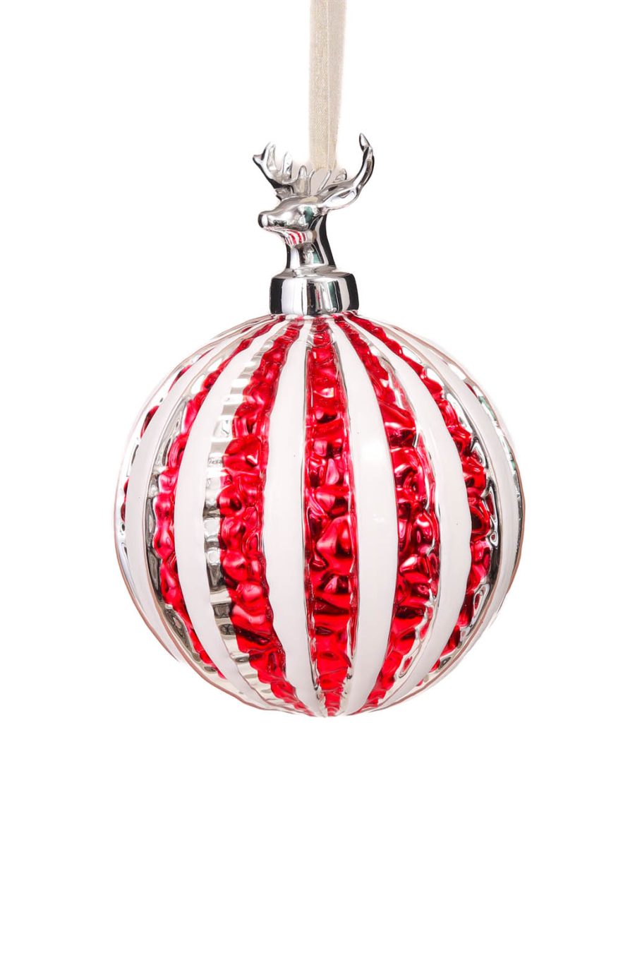 Festive Hanging Red and White Candycane Ornament with Deer Head Mount