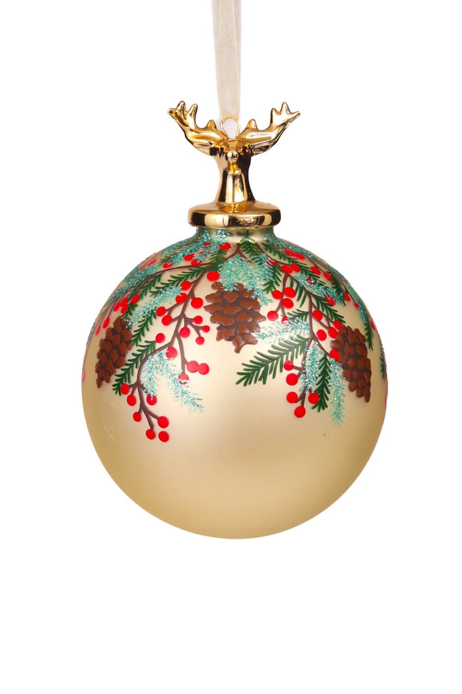 Festive Hanging Beige and Green Ornament with Spray