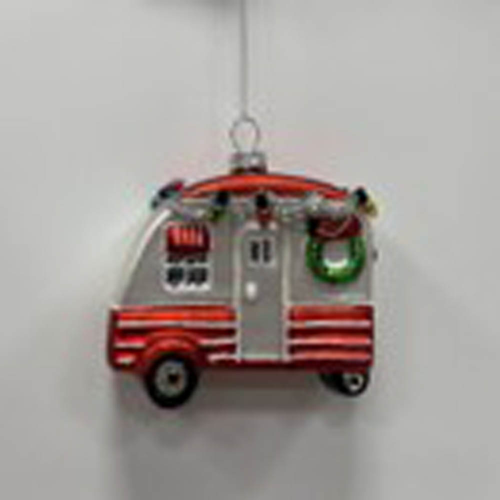 Hangable Red and Silver Striped Mobile Home Ornament with Silver Tinsel Garlands - Image 4