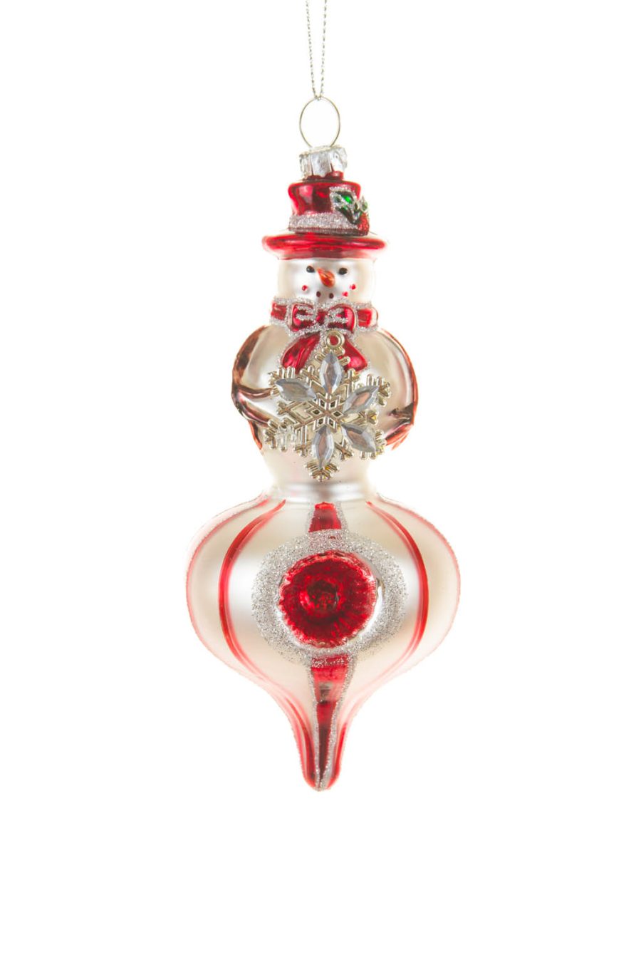 Hanging Silver and Red Striped Spinning Top Santa Ornament