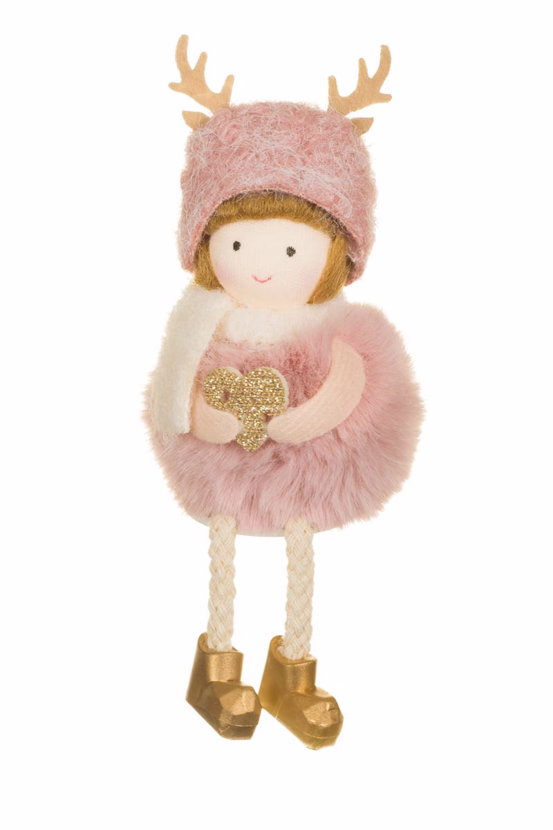 Hangable Pink Sitting Fluffy Girl Doll