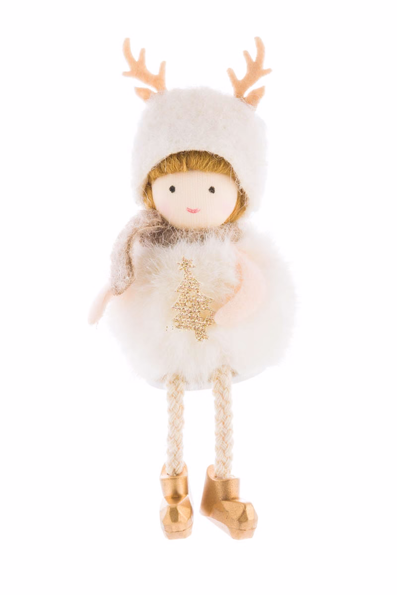 Hangable Off-White Sitting Fluffy Girl Doll