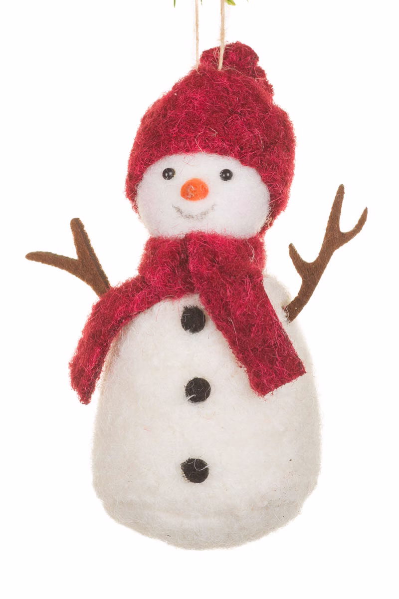 Hanging Red Capped Snowman Doll