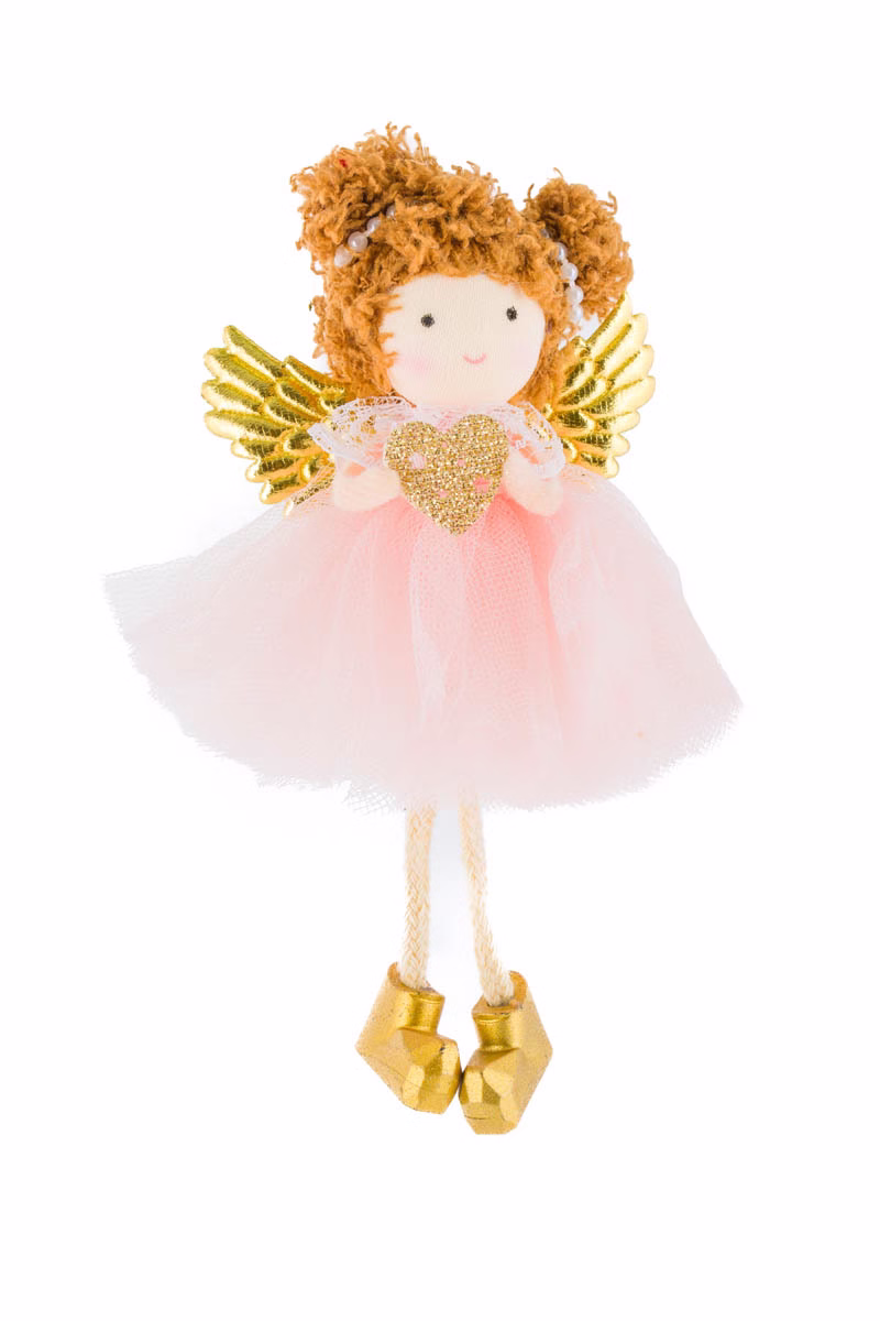 Hanging Pink Cherub Girl Doll With Pearl Hair Ties