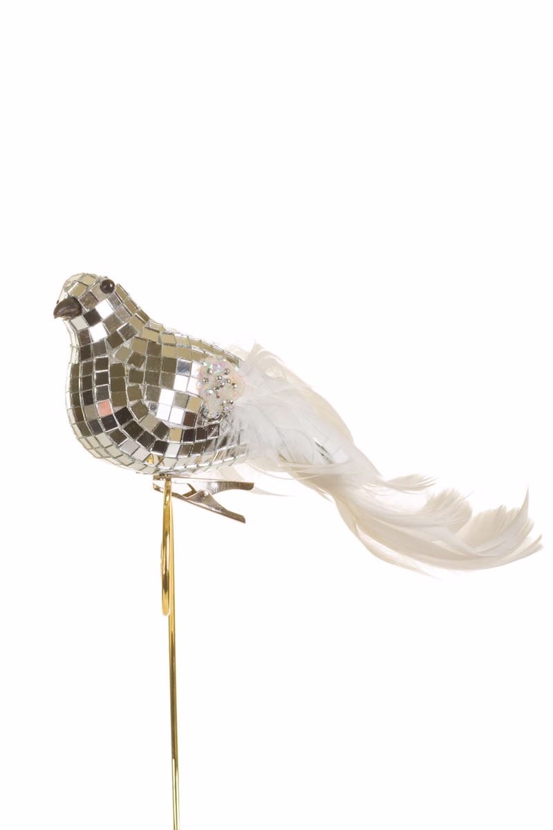 Clip-On White Disco Dove Ornament