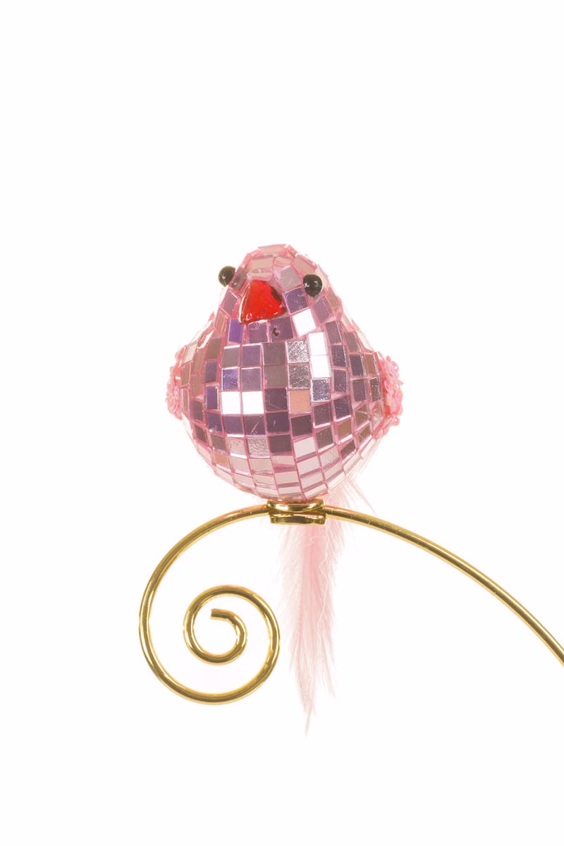 Clip-On Baby Pink Disco Bird Ornament