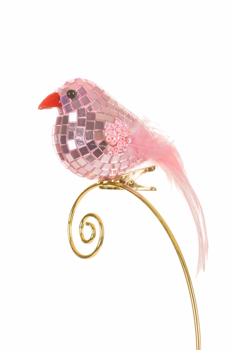 Clip-On Baby Pink Disco Bird Ornament - Image 3