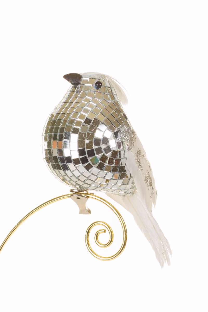 Clip-On Silver Disco Bird Ornament
