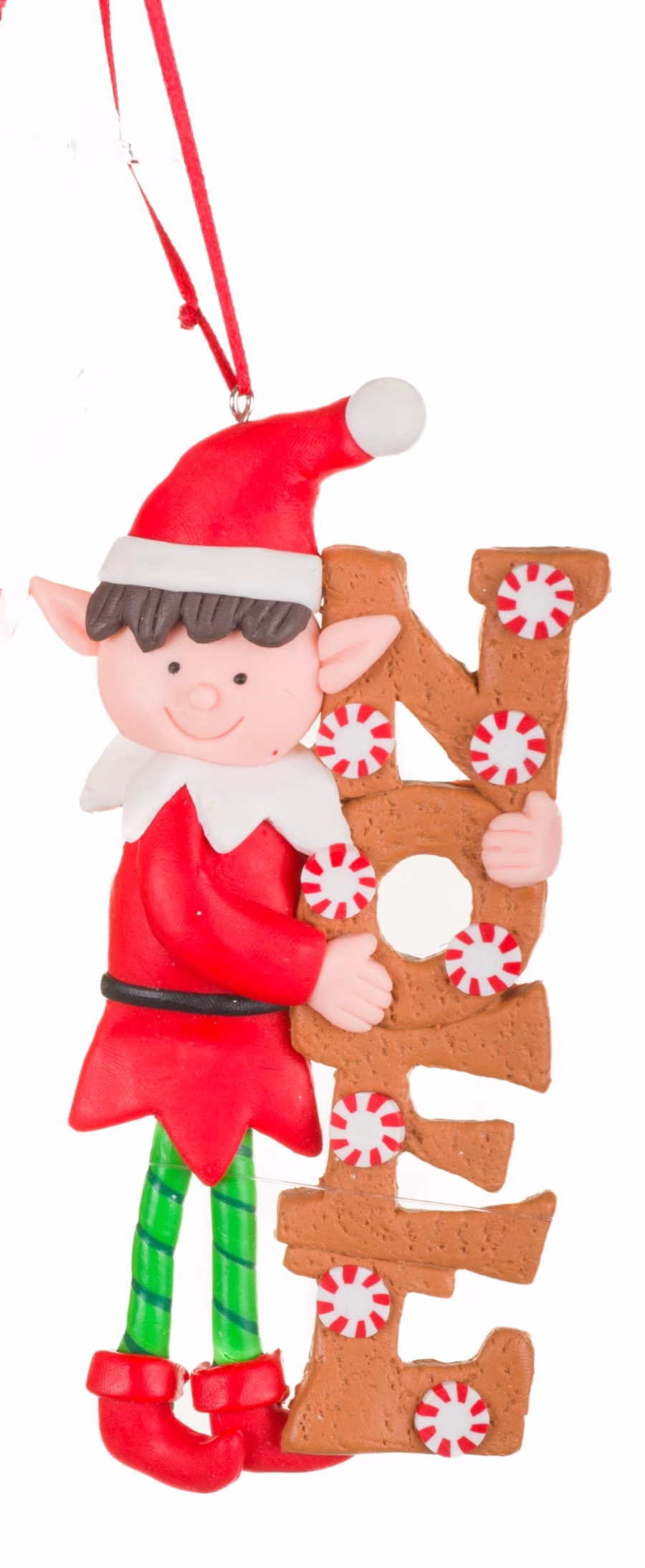 Red Noel Hugging Elf Ornament