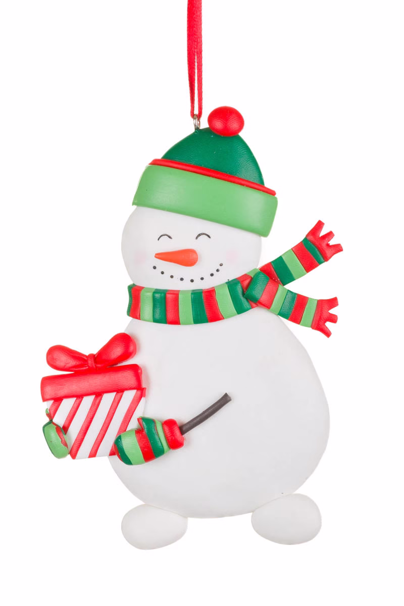 White Gift-Giving Snowman Ornament
