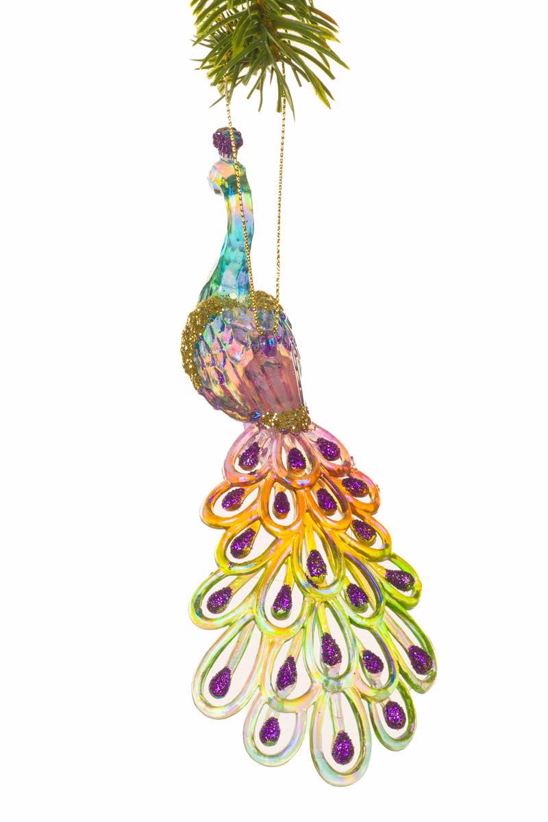 Crystalline Iridescent Peacock Ornament Looking Forward