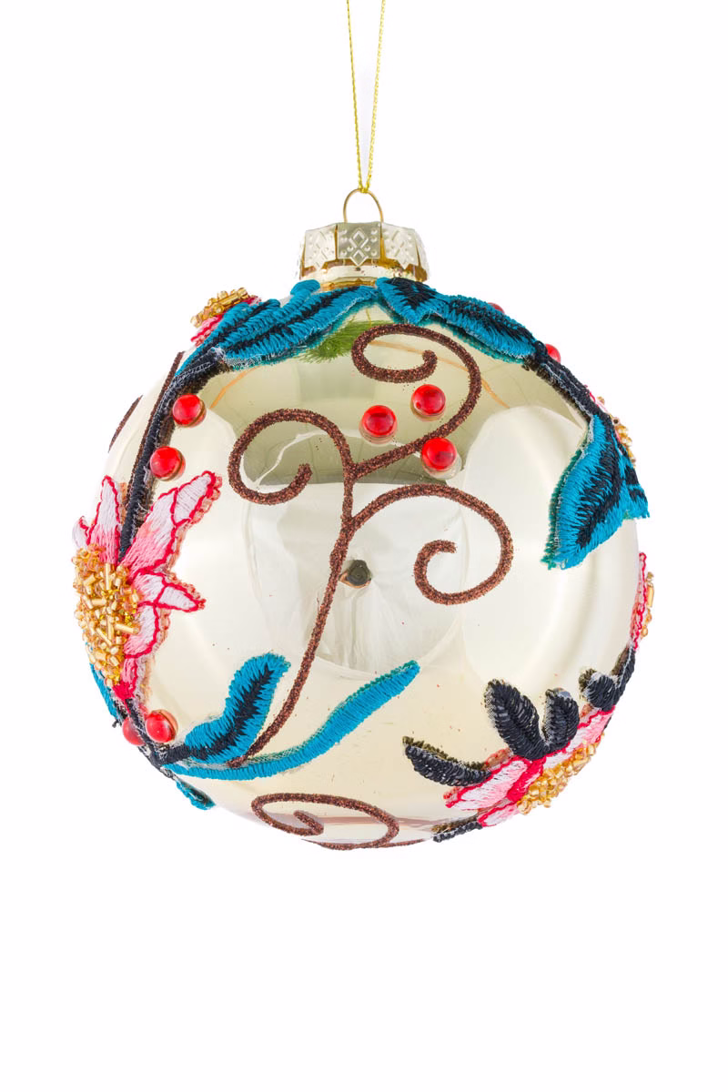 6″ Hangable Floral White Glass Bulb Ornament