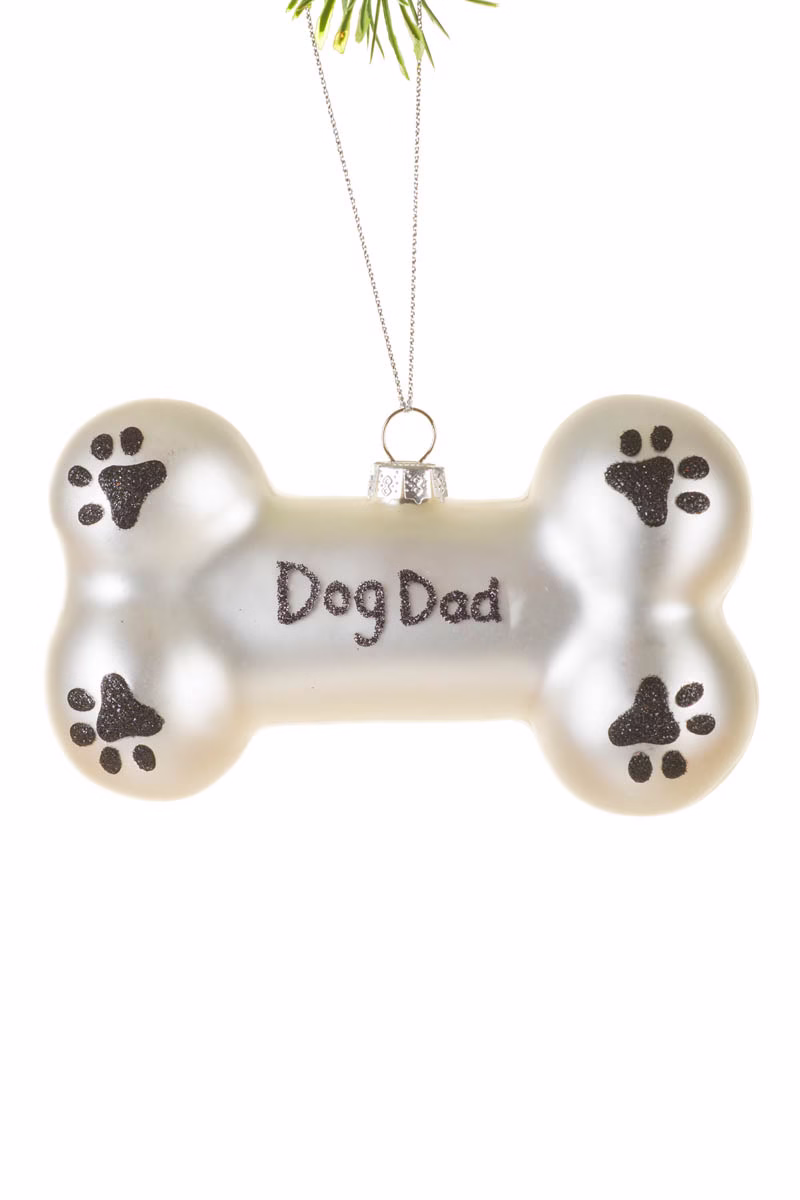 Hangable White "Dog Dad" Bone Ornament