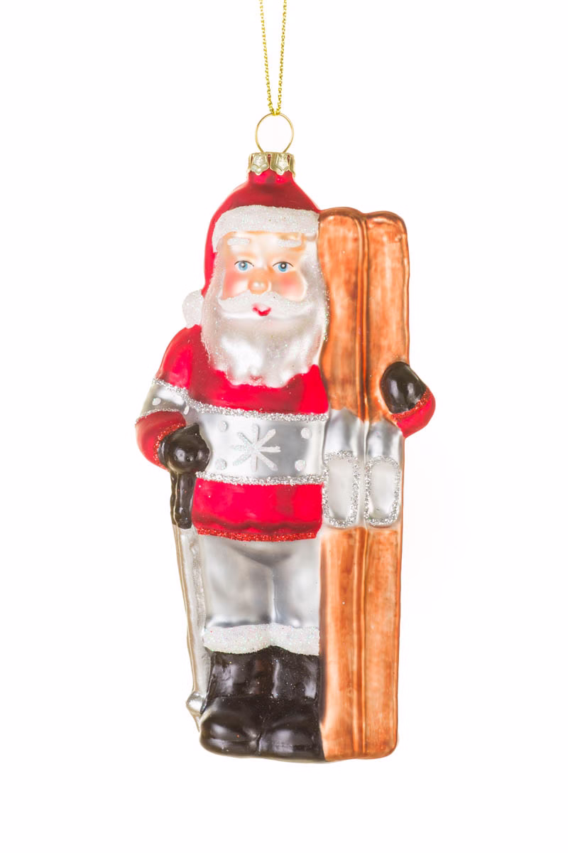 Red Ready To Ski Santa Ornament