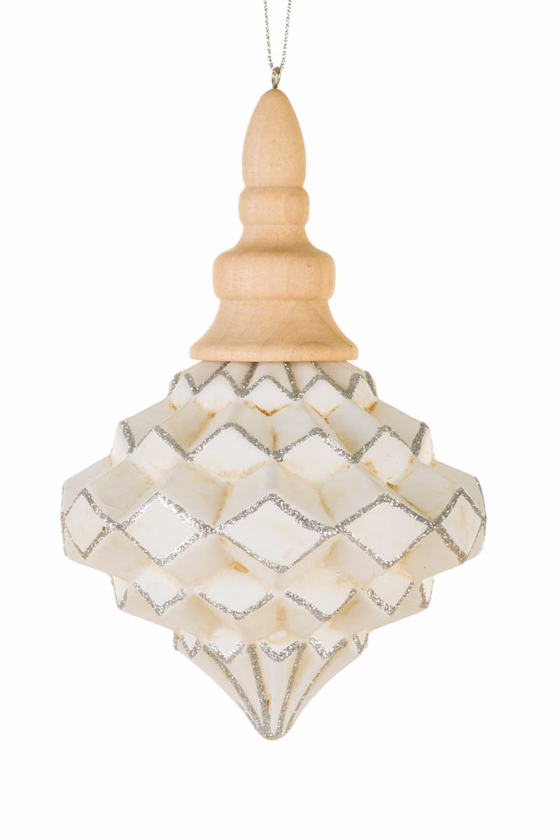 White Spinning Top Finial Ornament