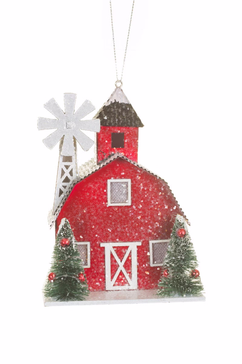 Red Gambrel Roof Barn LED Ornament
