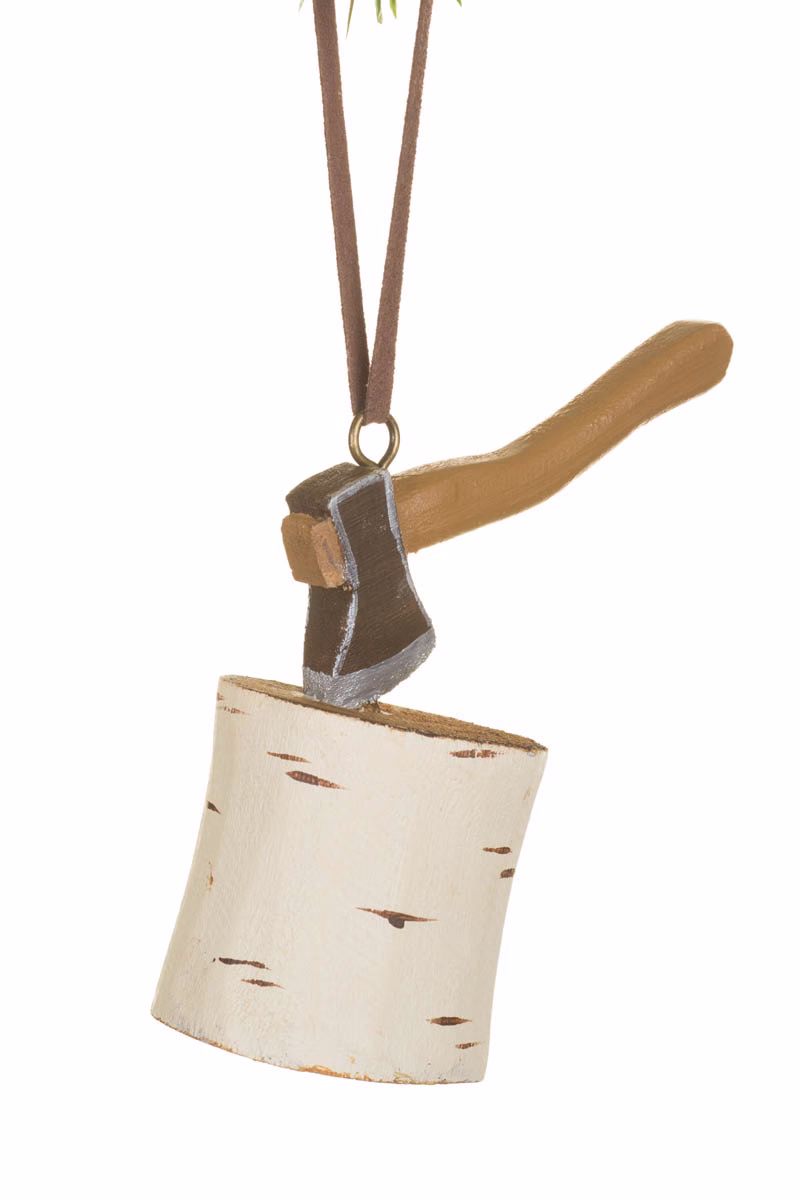 White Axe Chopping Block Ornament