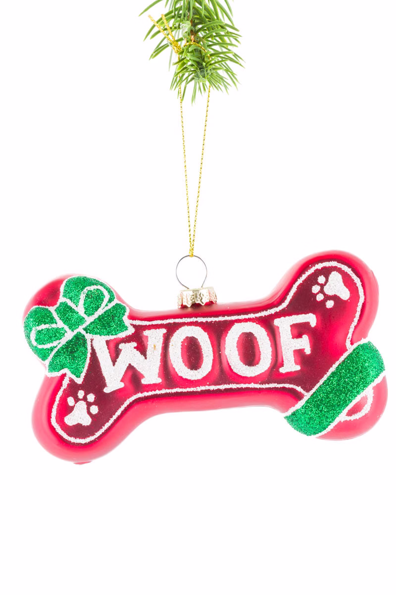 Red "Woof" Bone Ornament