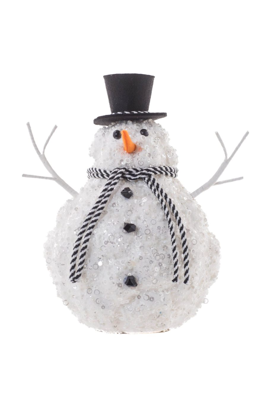 Silver/Silver Styrofoam Sparkly Dimpled Snowman with Top Hat