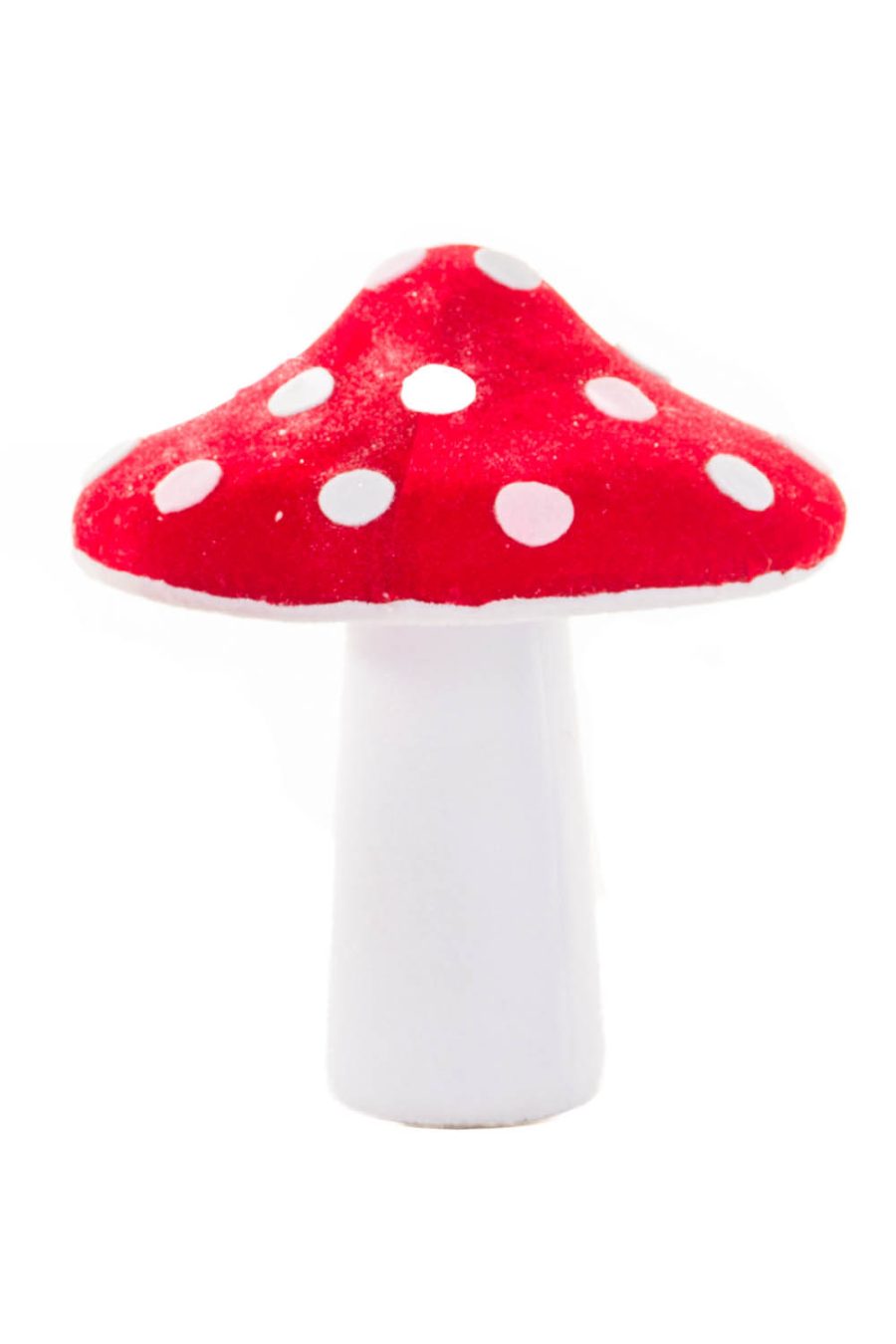 White and Red Velvety Lightly Glittery Mushroom