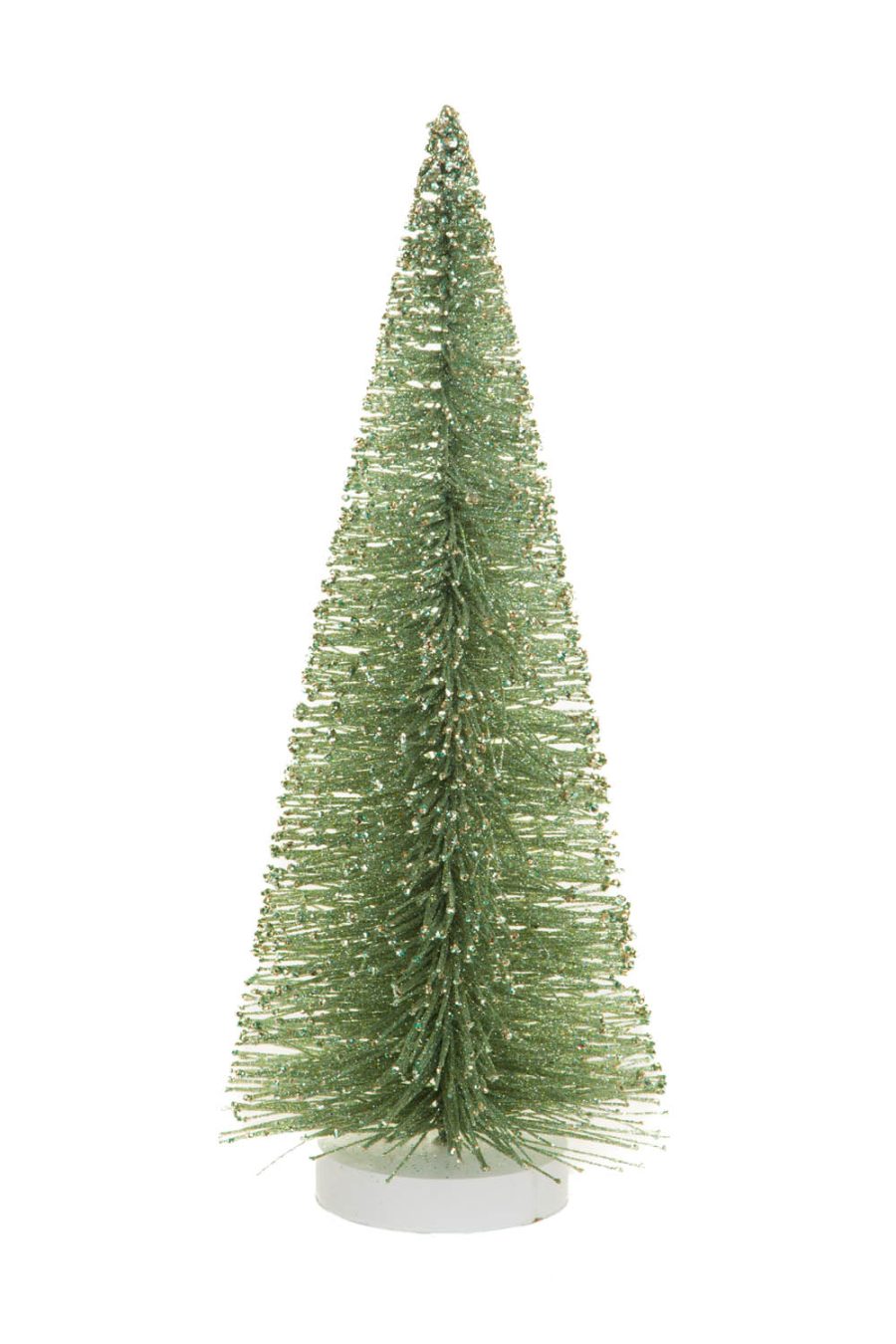 Glittery Green and Silver Wooden Base Decorative Tree with Wooden Base